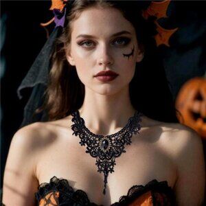 Black Lace Gothic Choker Necklace | Minimalist Retro Witch Jewelry